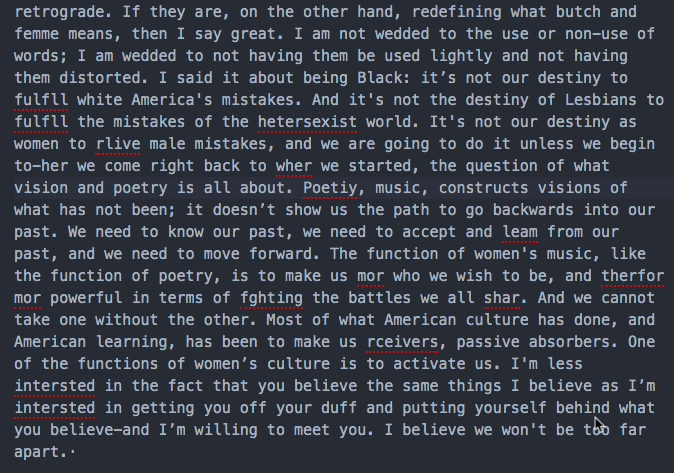 editing text by Audre Lorde in a terminal app